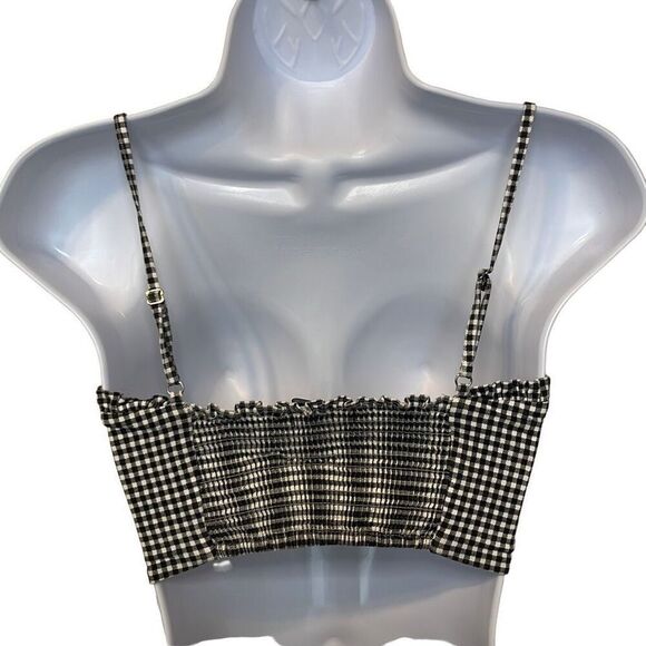Forever 21 Small Black White Gingham Plaid Crop Tank Top Milkmaid Ruffles Rodeo - Picture 2 of 6
